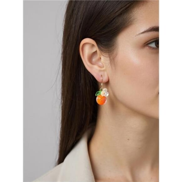Fruit-Inspired Glass Bead Earrings | Orange, Lemon & Strawberry - Picture 3 of 4